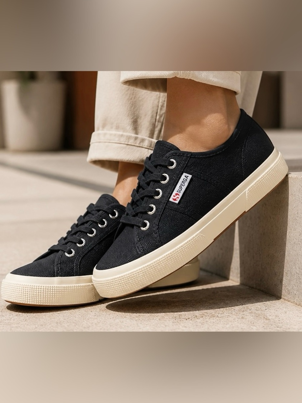 Superga Navy Canvas 2740 Platform Sneakers with Cream Soles
